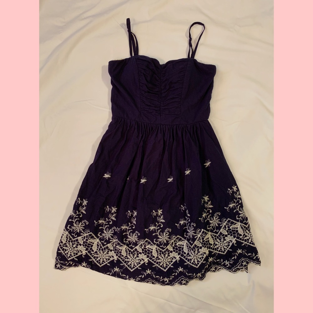 Navy Dress w/ Embroidery Pattern